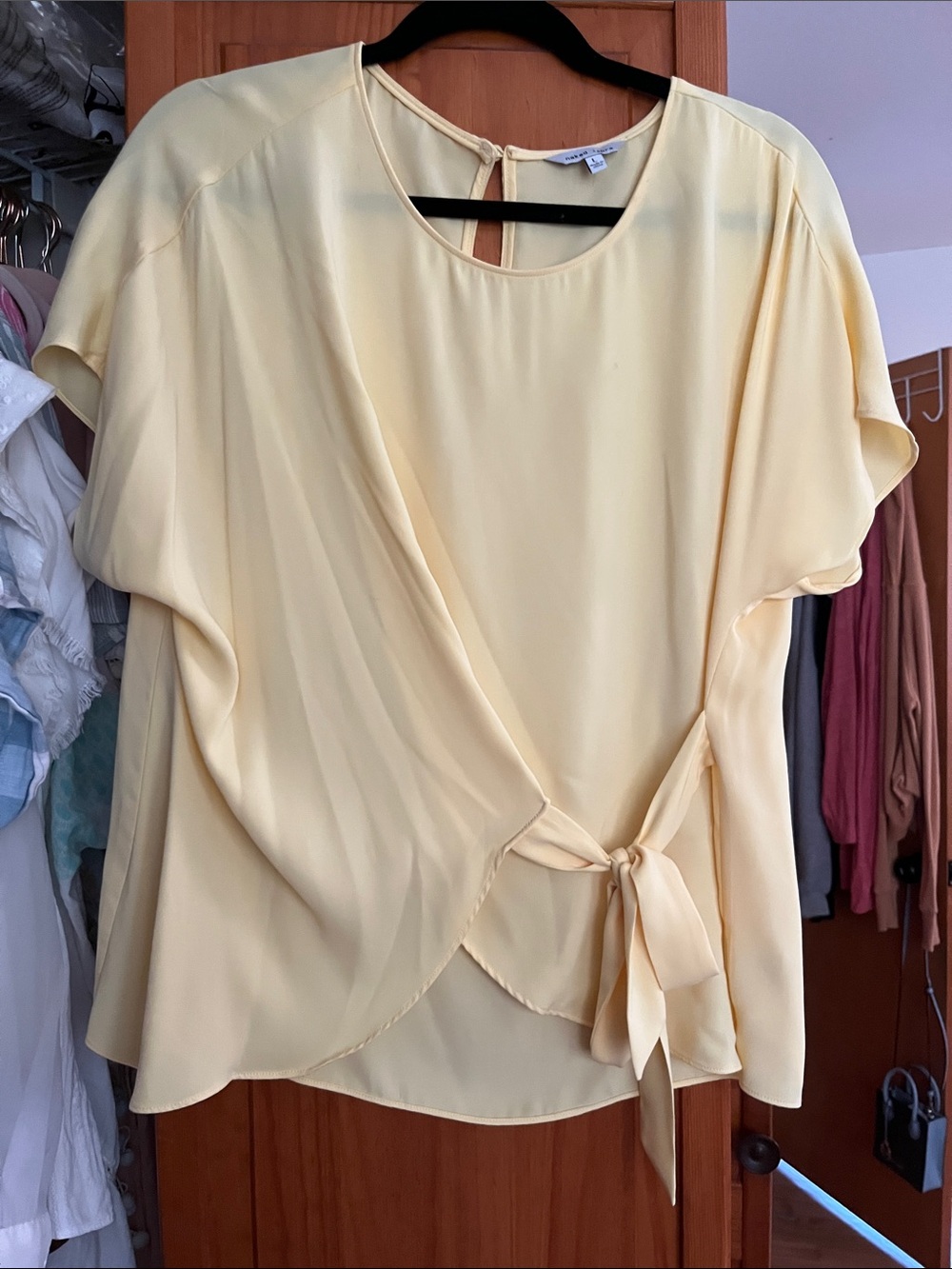 Naked Zebra Pale Yellow Wrap Tie Blouse